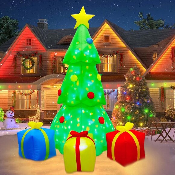 🆕5.9 FT Christmas Inflatable Tree with Rotating Projection Lamp Outdoor Decor - Picture 5 of 9